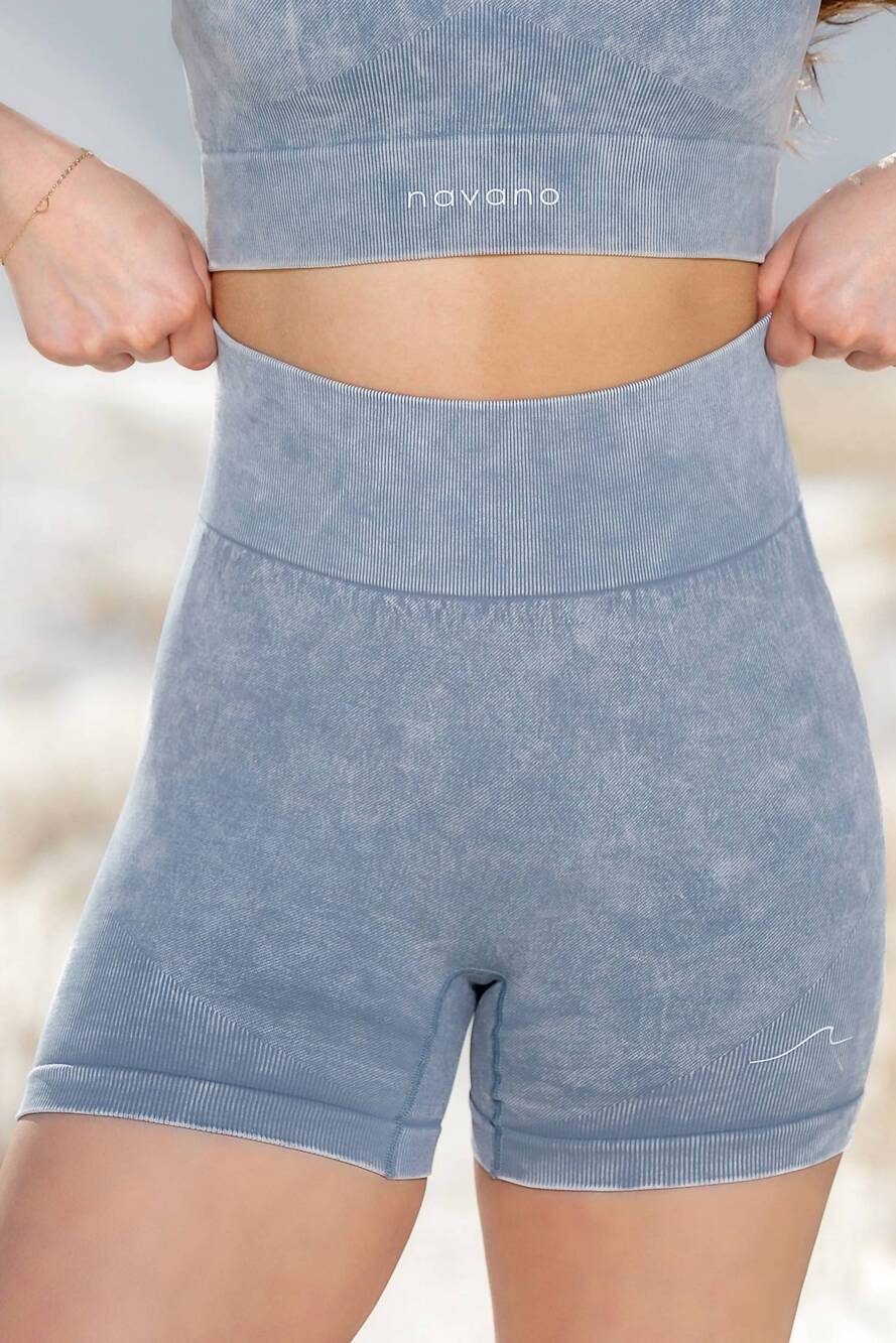 NEW NAVANO acid wash high waist shorts in sky grey
